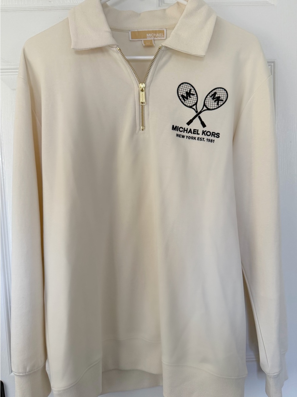 Michael Kors Men’s Cream Zip-Neck Tennis Logo Pullover